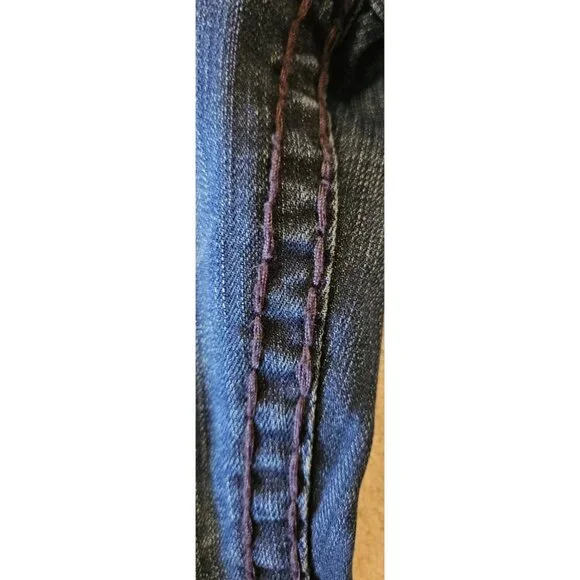 True Religion Julie Super T Jeans Womens 29 Dark Wash Thick Purple Stitch Y2K - Picture 11 of 15